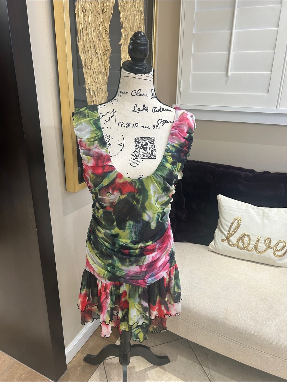 Anthropologie Multi-Color Floral Ruched V-Neck Tank Dress